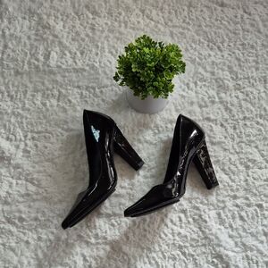 DVF Black Patent Leather Cuban Heel Pumps